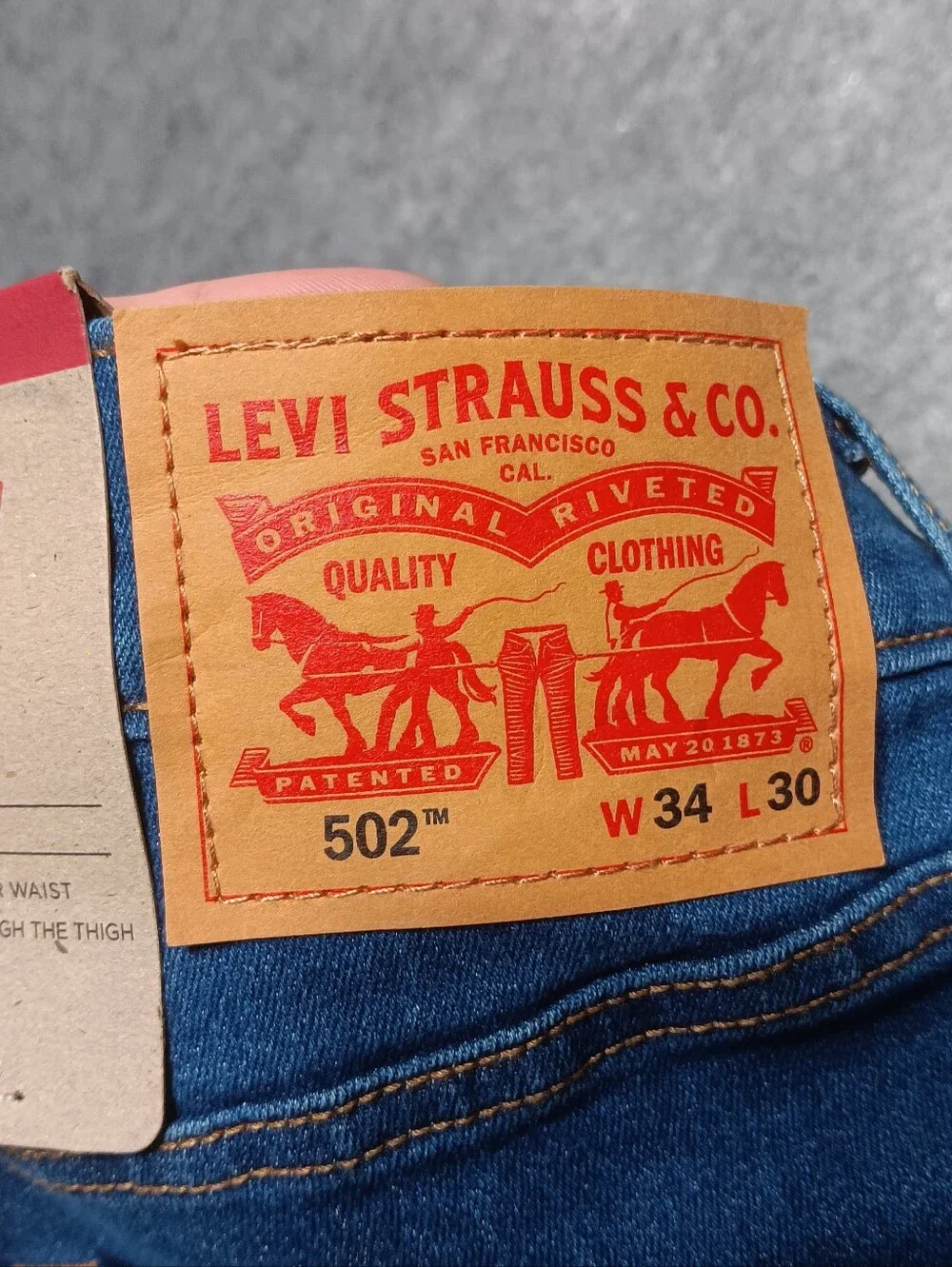 Levis 502 Jeans Mens 34x30 Blue Taper Fit Dark Wash Stretch Denim Preppy NEW